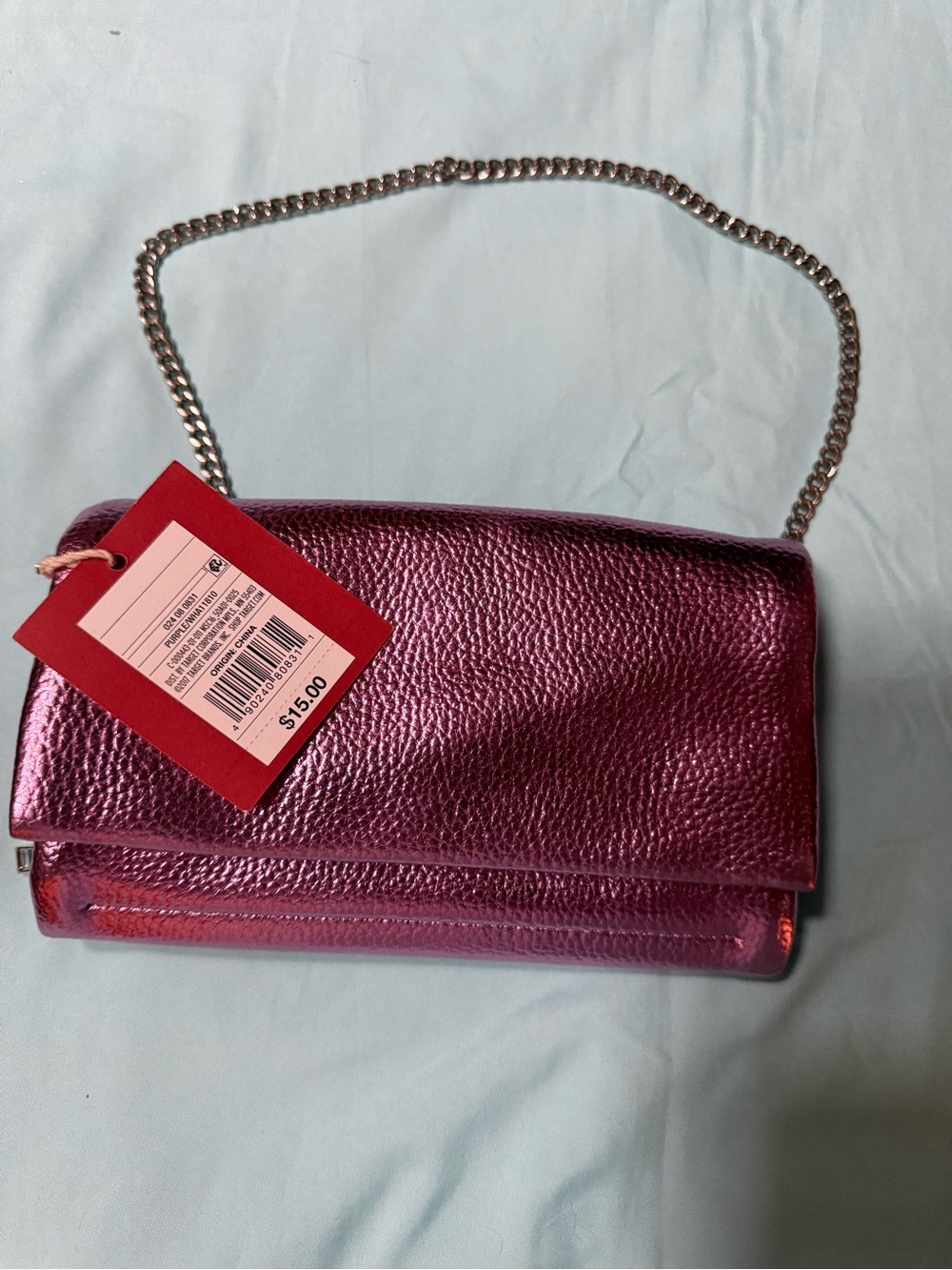 Metallic Plum Chain Strap Crossbody Bag